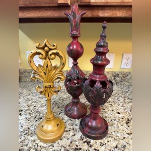 3 Painted distressed metal home accent pieces